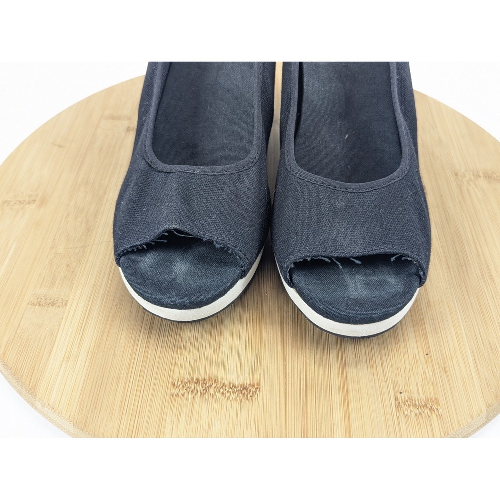 Teva Wedge Heel Womens 8 Peep Toe Slip On Black Mush Promenade Canvas - Picture 7 of 11